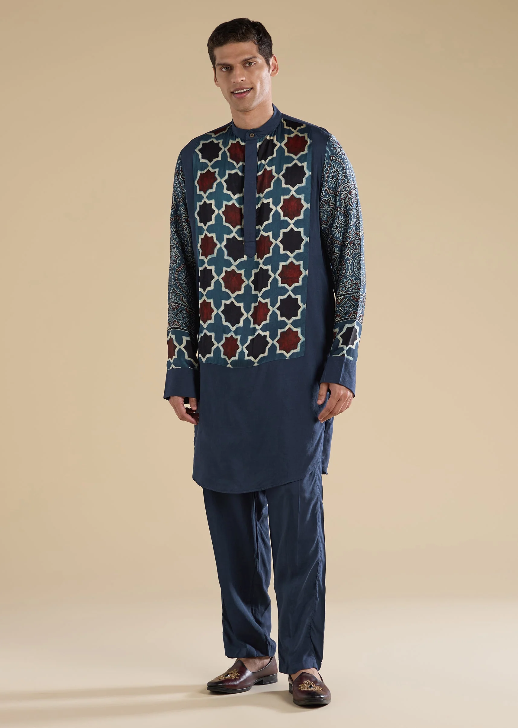 Indigo Ajrakh Printed Kurta Set