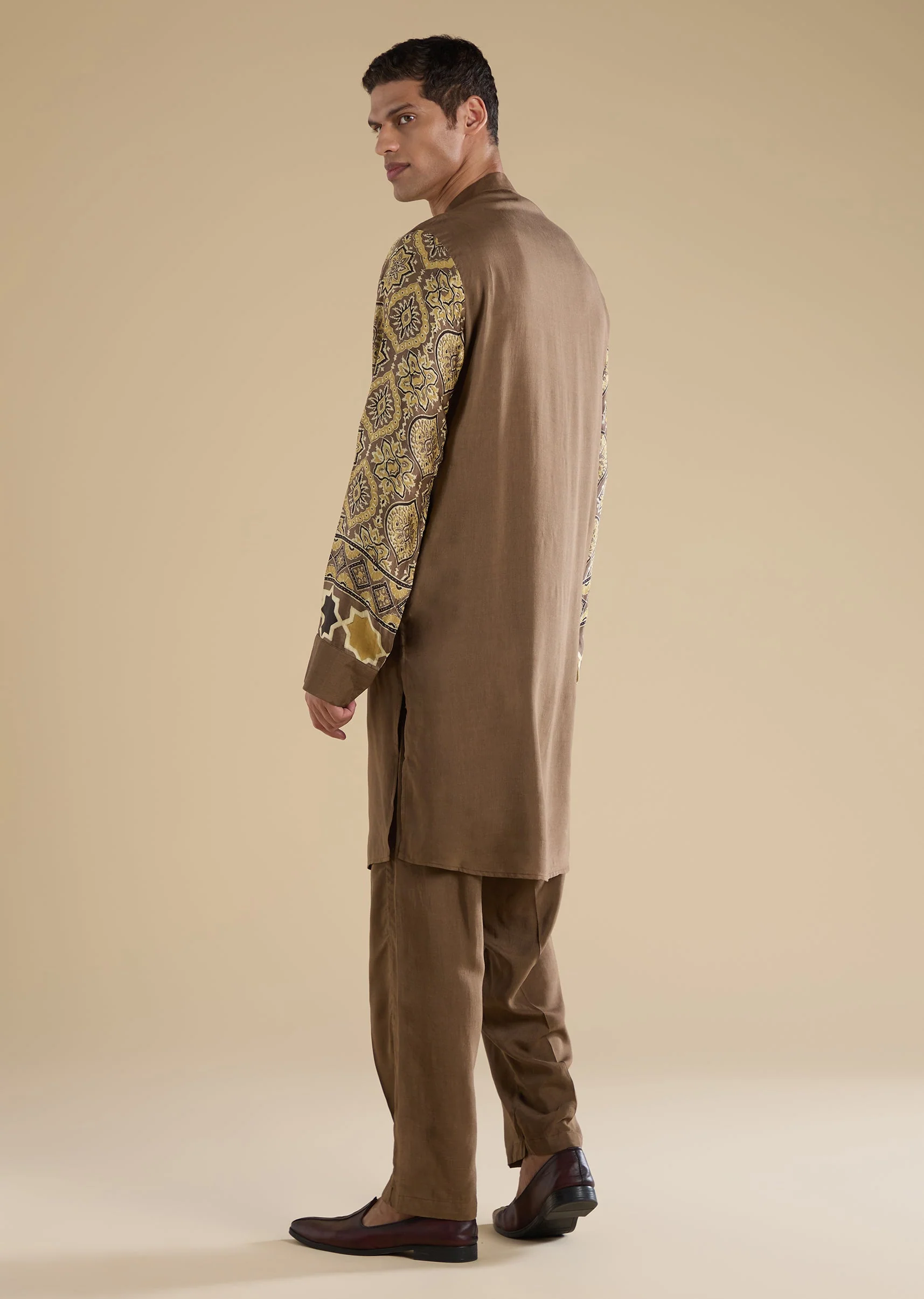 Beige Ajrakh Printed Kurta Set
