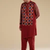 Red Ajrakh Printed Kurta Set