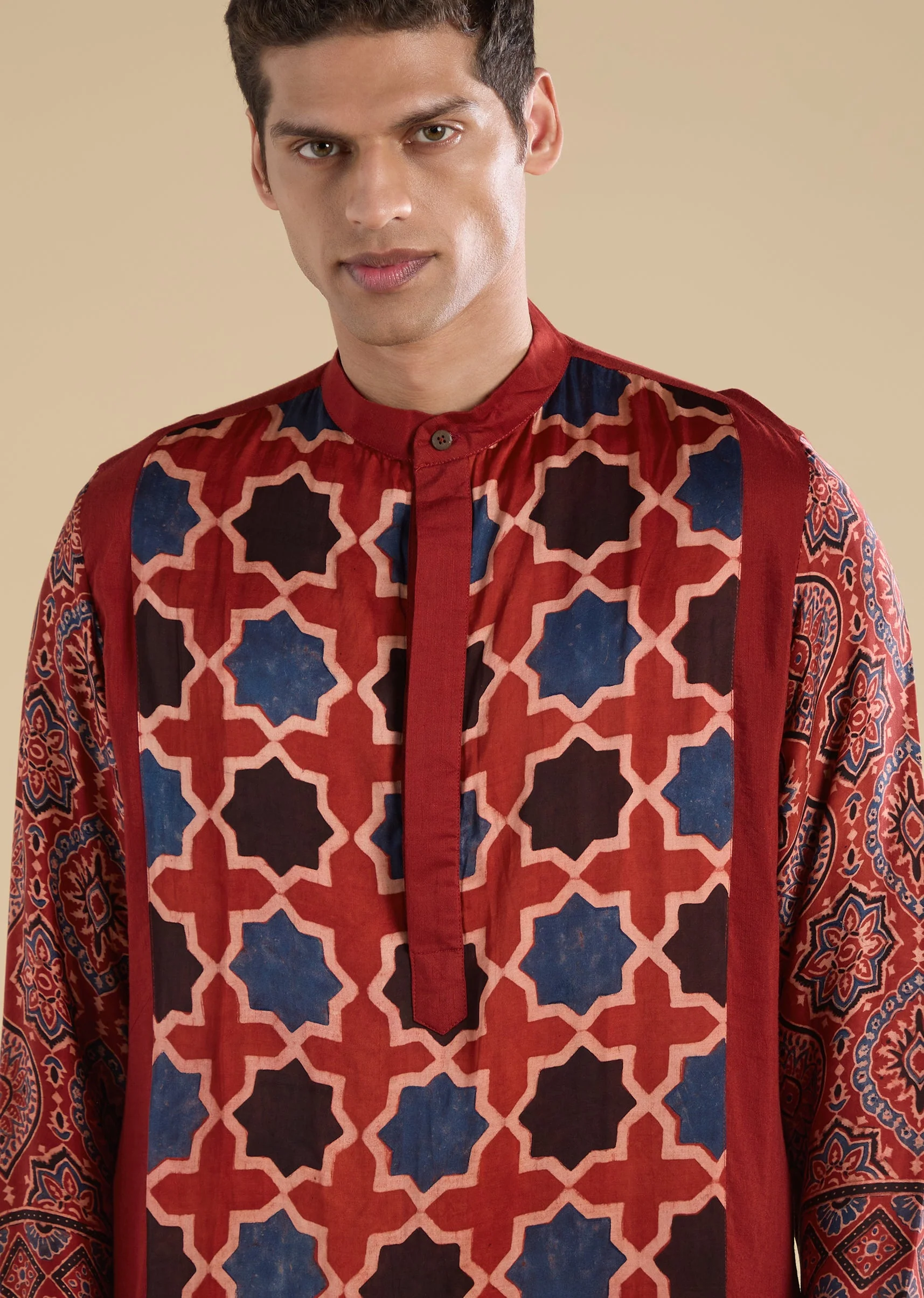 Red Ajrakh Printed Kurta Set