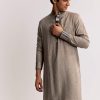 Grey Linen Kurta Set With Ajrakh Print