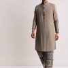 Grey Linen Kurta Set With Ajrakh Print