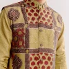 Yellow Linen Kurta Jacket Set With Ajrakh Print