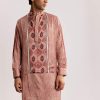 Orange Silk Kurta Set With Ajrakh Print