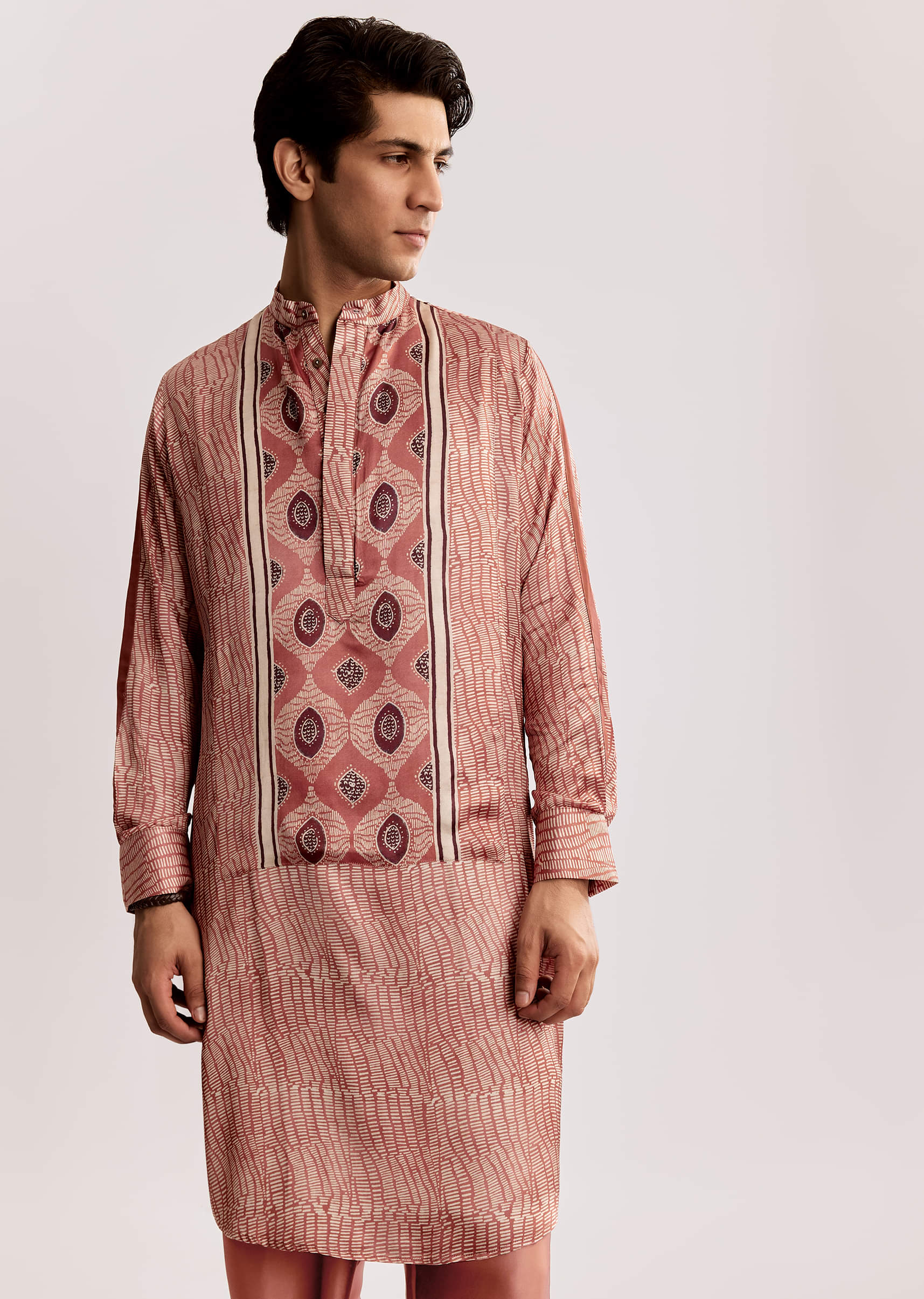 16531-orange-silk-kurta-set-with-ajrakh-print-1.jpg Orange Silk Kurta Set With Ajrakh Print