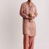 Orange Silk Kurta Set With Ajrakh Print