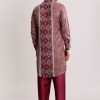 Red Silk Kurta Jacket Set With Ajrakh Print