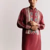 Red Silk Kurta Set With Ajrakh Print