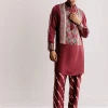 Red Silk Kurta Set With Ajrakh Print