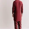 Red Silk Kurta Set With Ajrakh Print