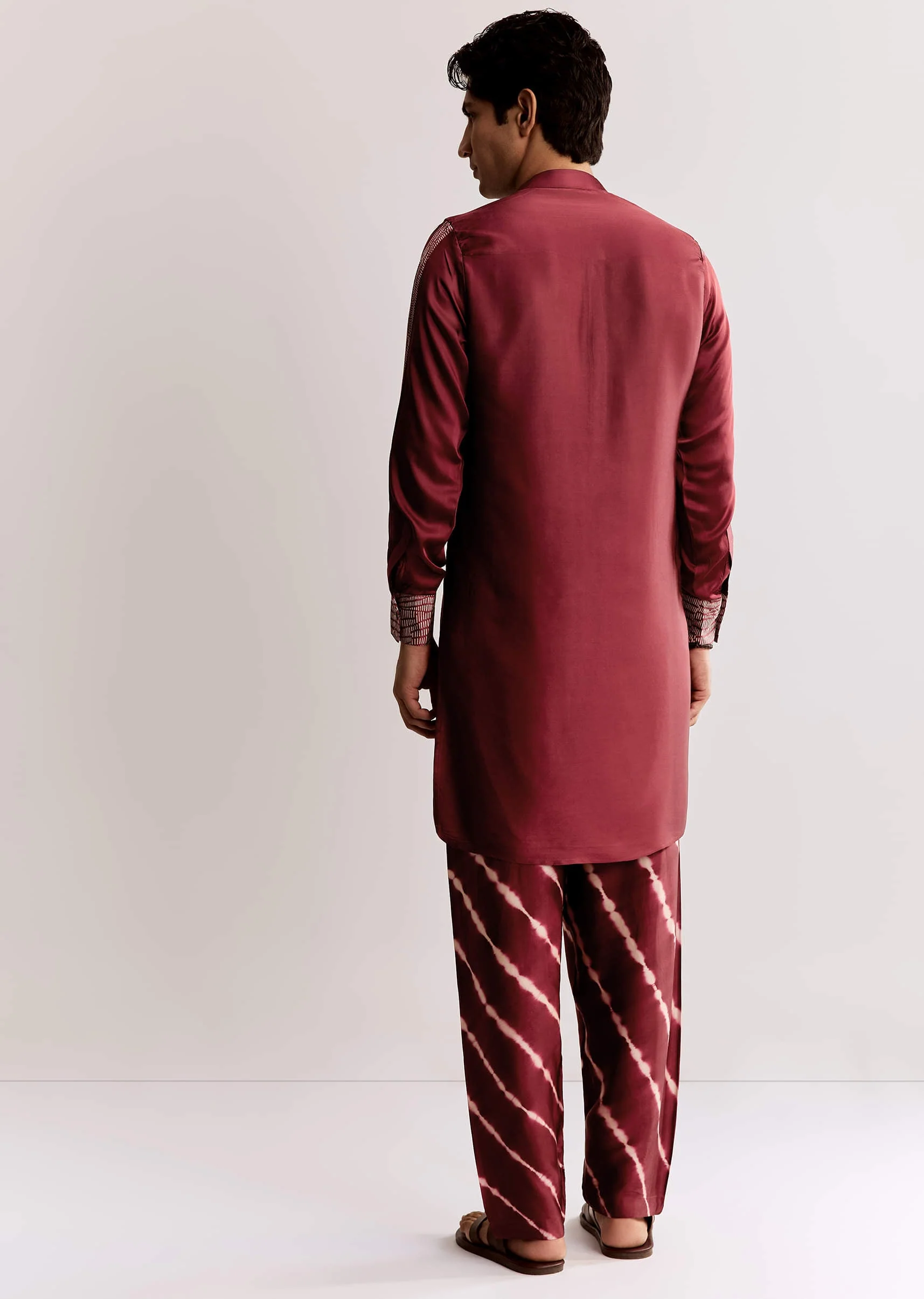 Red Silk Kurta Set With Ajrakh Print