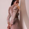 Mauve Pink Tiered Embroidered Gown In Organza With Frill Shoulder-Tops