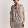 Grey Ajrakh Printed Kurta Set In Silk