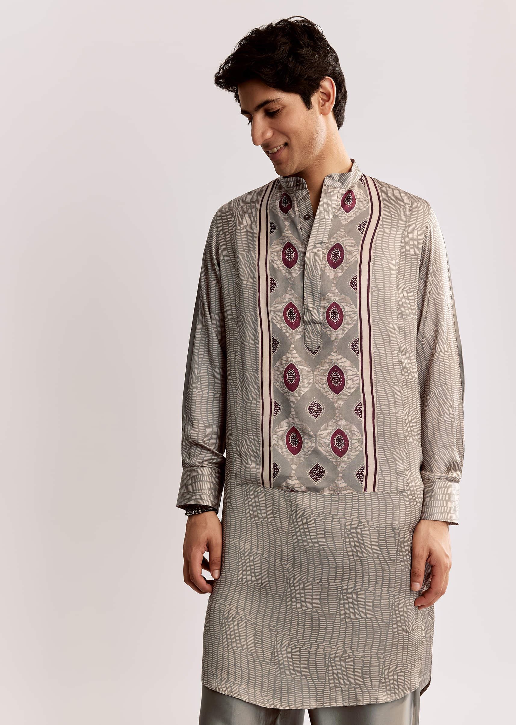 16558-grey-ajrakh-printed-kurta-set-in-silk-1.jpg Grey Ajrakh Printed Kurta Set In Silk