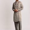 Grey Ajrakh Printed Kurta Set In Silk