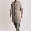Grey Ajrakh Printed Kurta Set In Silk