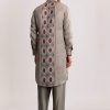 Grey Ajrakh Printed Kurta Set In Silk