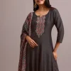 Black Embroidered Kurti Set With Modal Silk Ajrakh Printed Dupatta