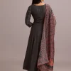 Black Embroidered Kurti Set With Modal Silk Ajrakh Printed Dupatta