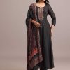 Black Embroidered Kurti Set With Modal Silk Ajrakh Printed Dupatta