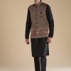 Black Ajrakh Print Mens Jacket Kurta and Pant Set