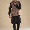 Black Ajrakh Print Mens Jacket Kurta and Pant Set