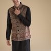 Black Ajrakh Print Mens Jacket Kurta and Pant Set