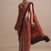 Red Modal Satin Ajrakh Handblock Printed Saree