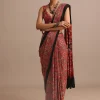 Red Modal Satin Ajrakh Handblock Printed Saree
