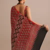 Red Modal Satin Ajrakh Handblock Printed Saree