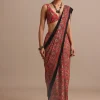 Red Modal Satin Ajrakh Handblock Printed Saree
