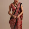Red Modal Satin Ajrakh Handblock Printed Saree