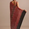 Red Modal Satin Ajrakh Handblock Printed Saree