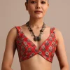 Red Modal Satin Ajrakh Handblock Printed Saree