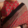 Red Satin Ajrakh Handblock Printed Saree