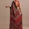 Red Satin Ajrakh Handblock Printed Saree