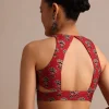Red Satin Ajrakh Handblock Printed Saree