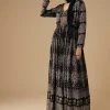 Black Hand Dyed Ajrakh Gown Set with Jacket and Scarf