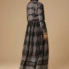 Black Hand Dyed Ajrakh Gown Set with Jacket and Scarf