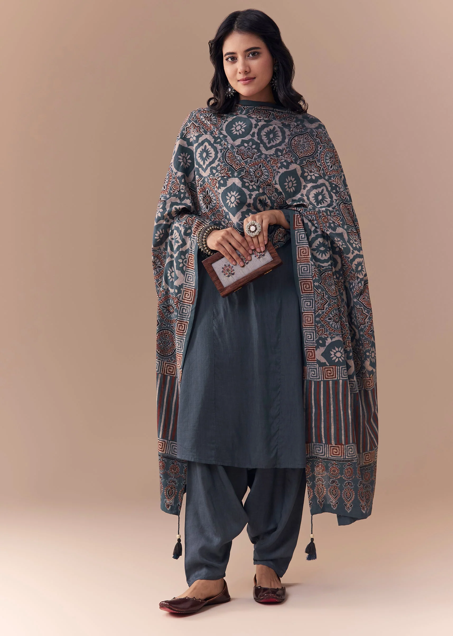 16627-indigo-kurta-set-with-ajrakh-dupatta-1.webp Indigo Kurta Set with Ajrakh Dupatta