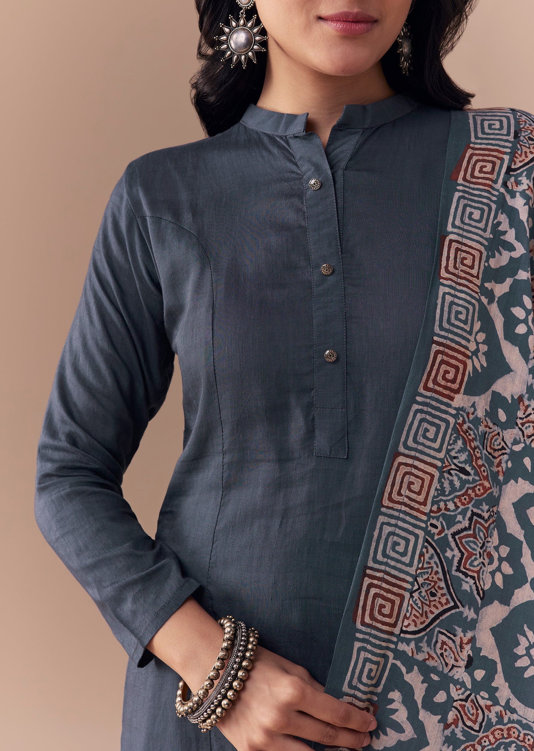 Indigo Kurta Set with Ajrakh Dupatta
