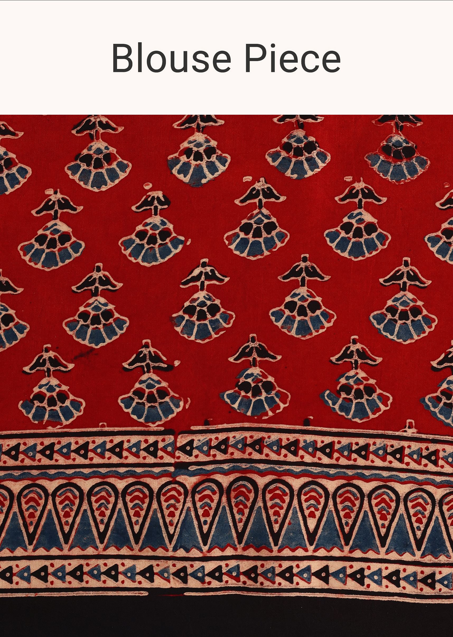 Red Satin Ajrakh Handblock Printed Ready To Wear Saree