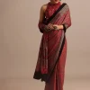 Red Satin Ajrakh Handblock Printed Ready To Wear Saree