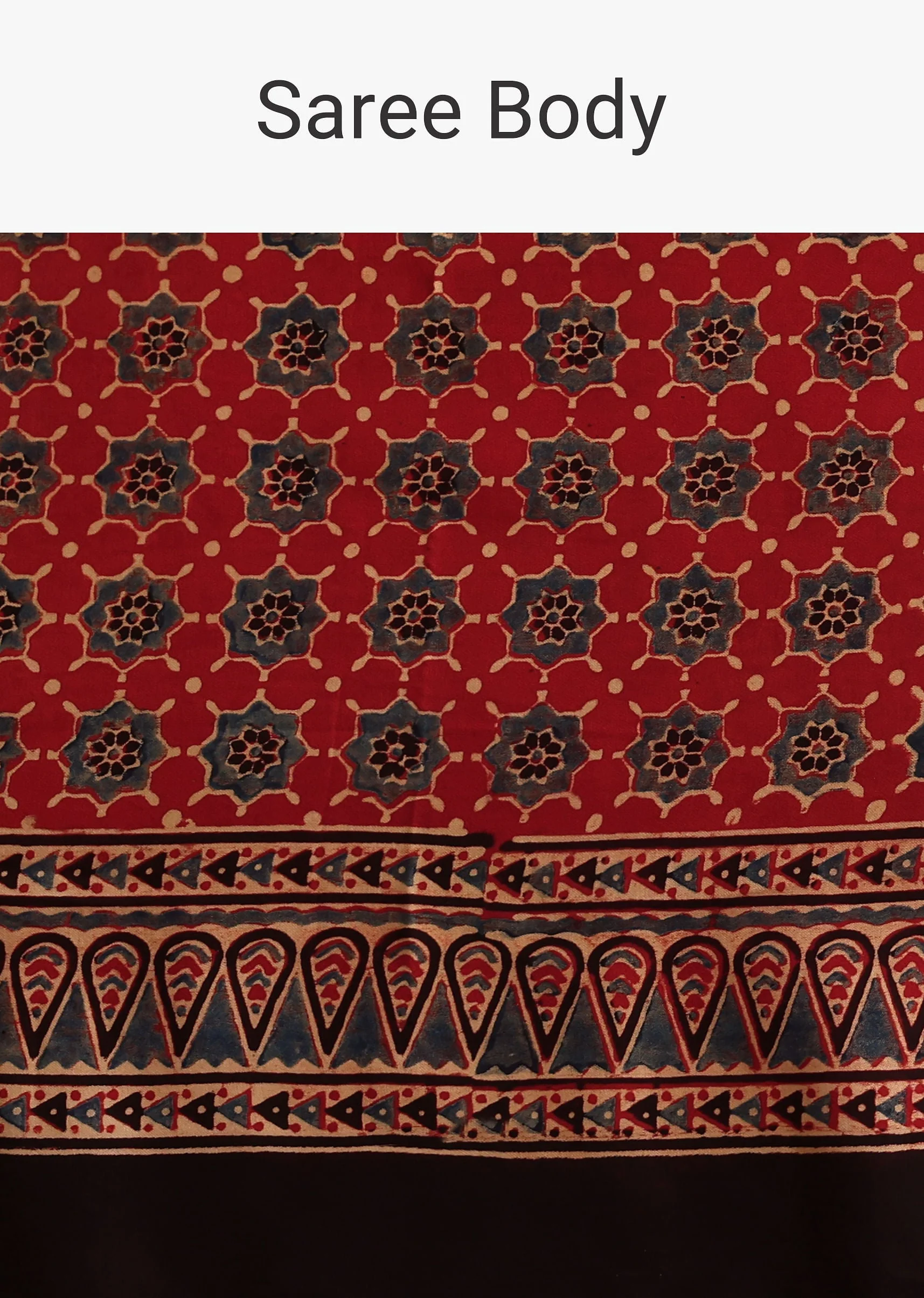 Red Satin Ajrakh Handblock Printed Ready To Wear Saree