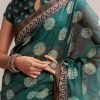 Teal Green Linen Printed Saree With Handcrafted Ajrakh Work