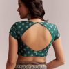 Teal Green Linen Printed Saree With Handcrafted Ajrakh Work