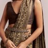 Dark Beige Linen Printed Saree With Authentic Floral Ajrakh Print
