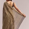 Dark Beige Linen Printed Saree With Authentic Floral Ajrakh Print