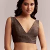 Dark Beige Linen Printed Saree With Authentic Floral Ajrakh Print
