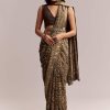 Dark Beige Linen Printed Saree With Authentic Floral Ajrakh Print